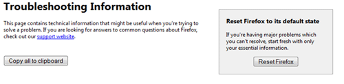 Firefox Troubleshooting, Reset Button
